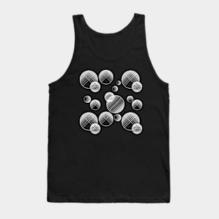 Monochrome geometric pattern with circles and lines.White on black Tank Top